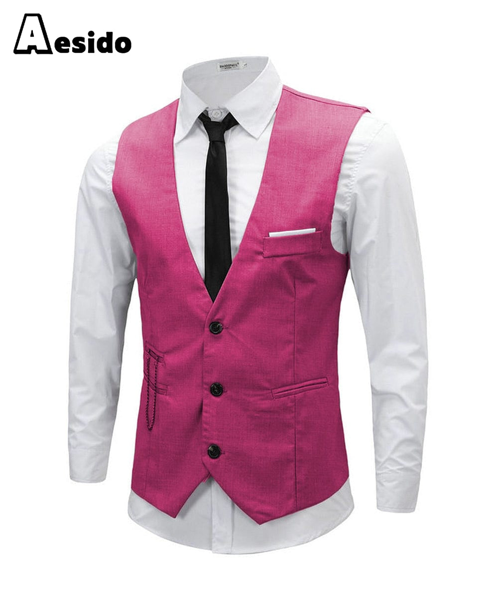 aesido Men's Vest Single Breasted V Neck Waistcoat