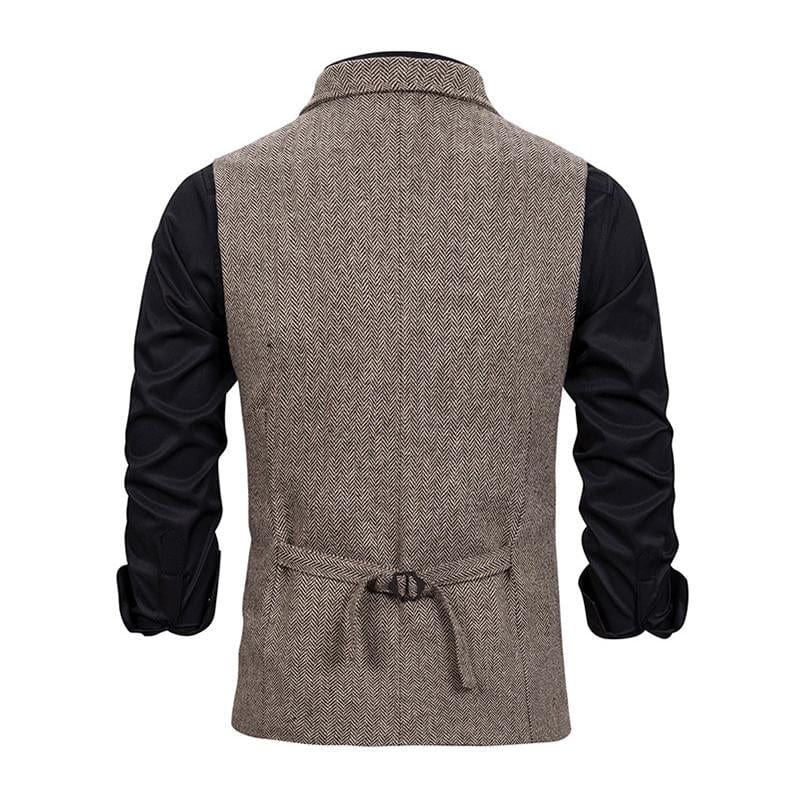 aesido Men's Vintage Lapel Herringbone Single Breasted Vest