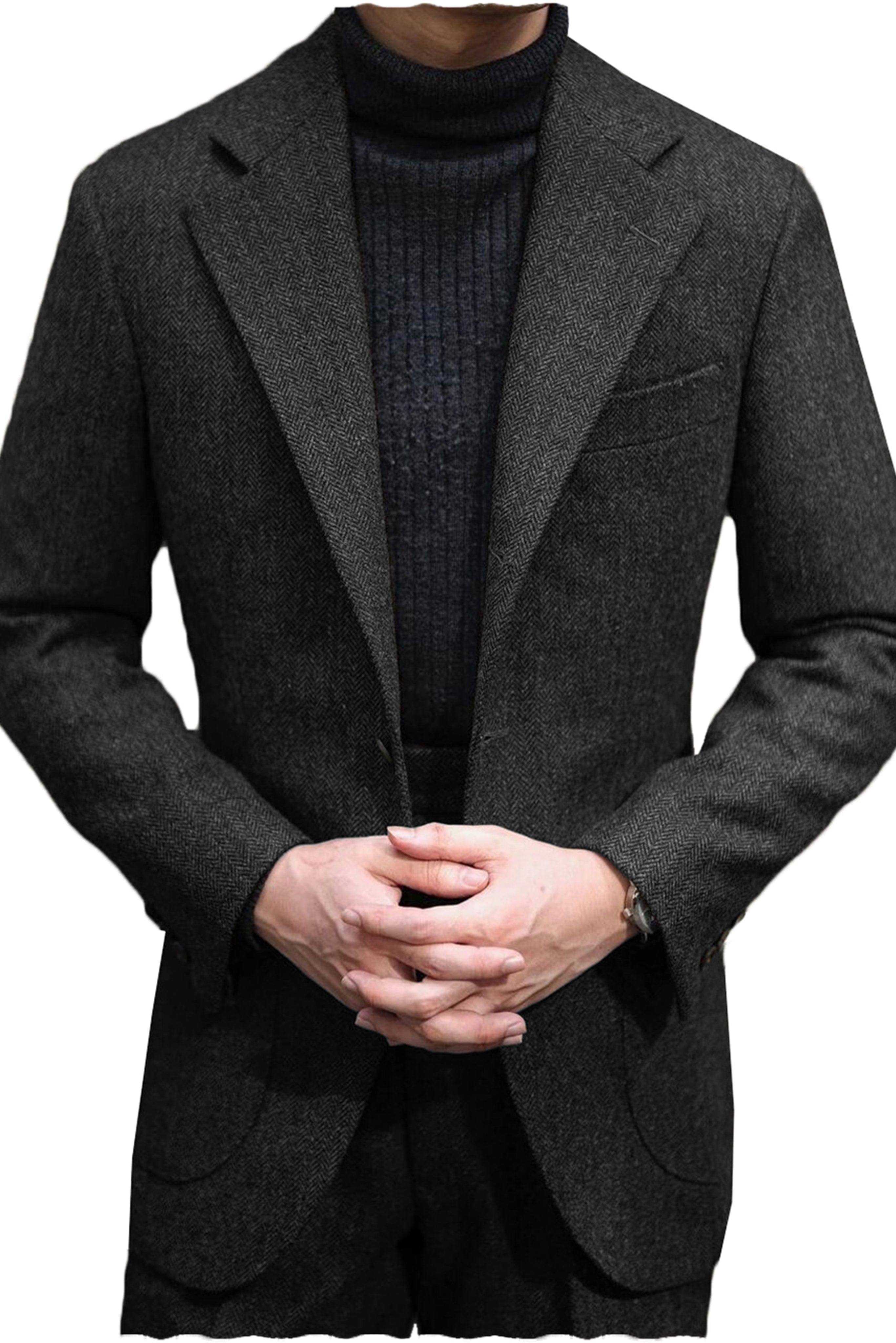 aesido Men's Wool Tweed Suit 2 Piece Peak Lapel Blazer（Blazer+Pants）