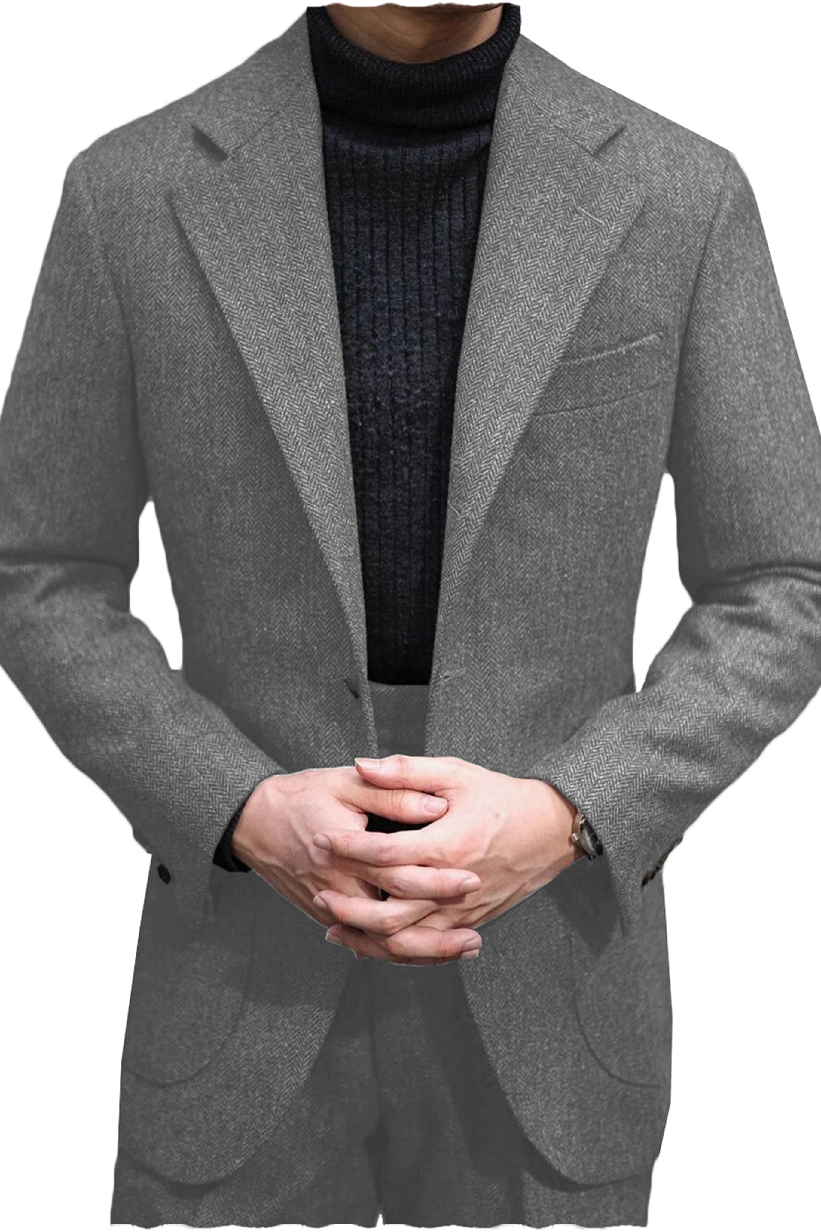 aesido Men's Wool Tweed Suit 2 Piece Peak Lapel Blazer（Blazer+Pants）