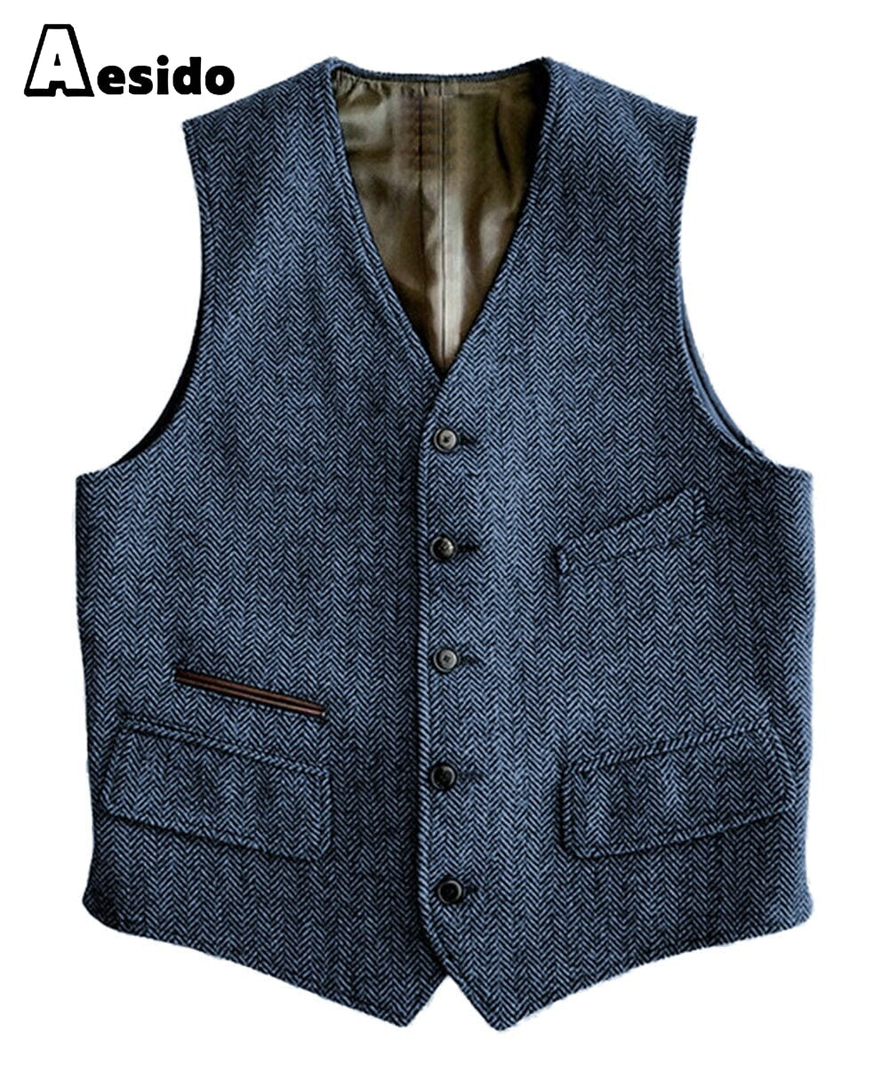 aesido Men Single Breaste V Neck Waistcoat