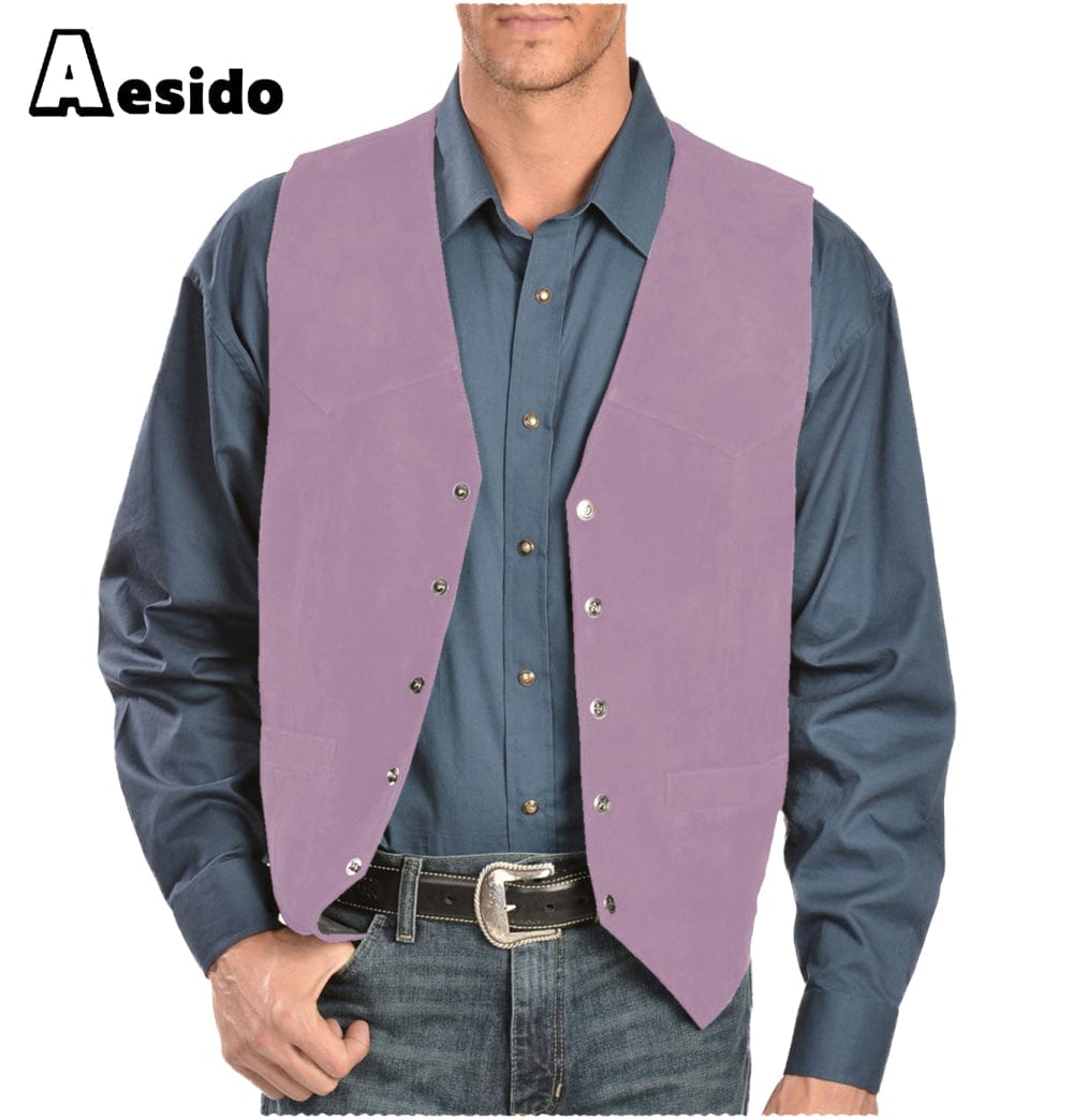 aesido Mens Casual Suede V Lapel Single Breasted Waistcoat