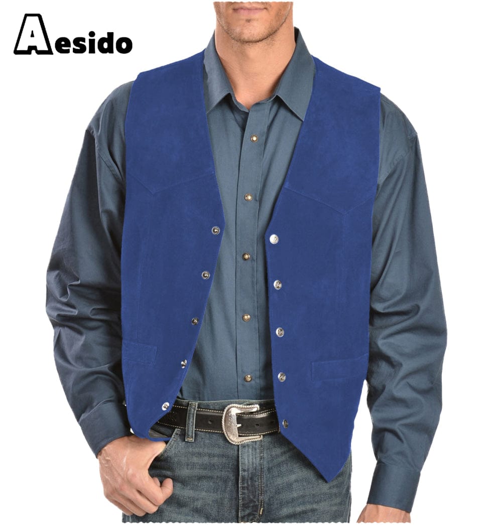 aesido Mens Casual Suede V Lapel Single Breasted Waistcoat