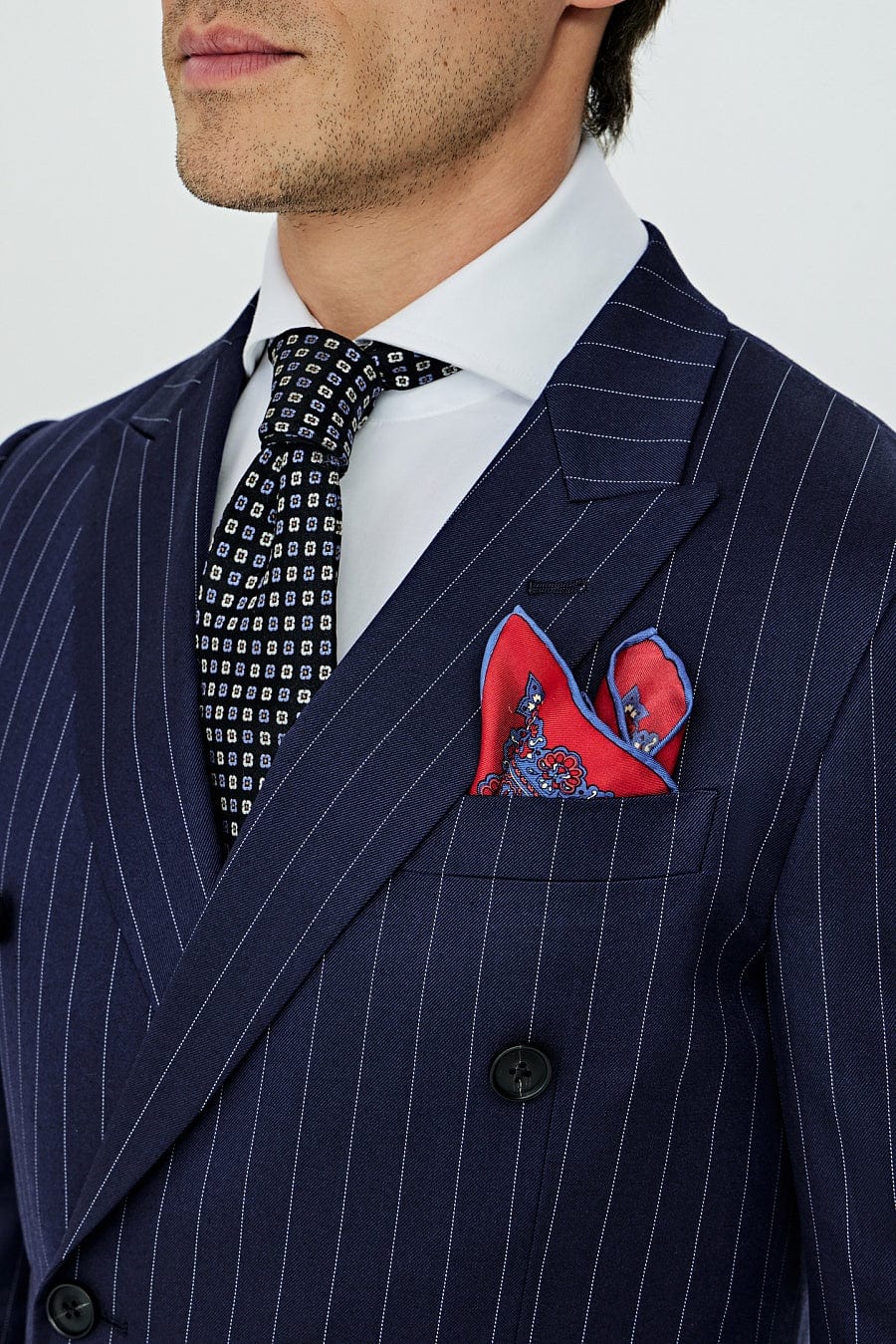 aesido Navy 2 Pece Business Double Breasted Notch Lapel Striped Men's Suit (Blazer+Pants)