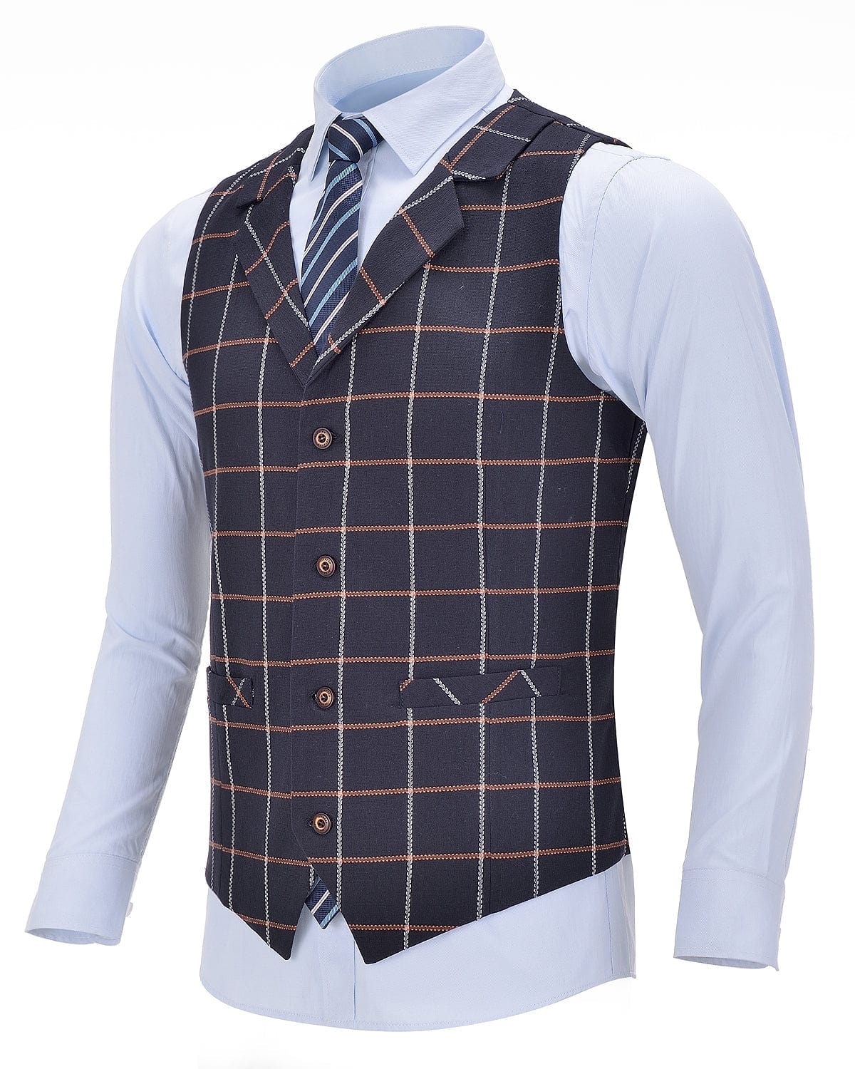 aesido Navy Formal Suit Vest Plaid V Neck Waistcoat