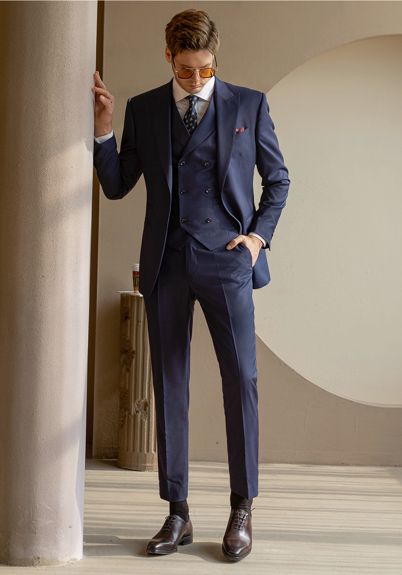 aesido Navy Men's 3 Piece Suit Groom Wedding Slim Fit Business Dress (Blazer+Vest+Pants)