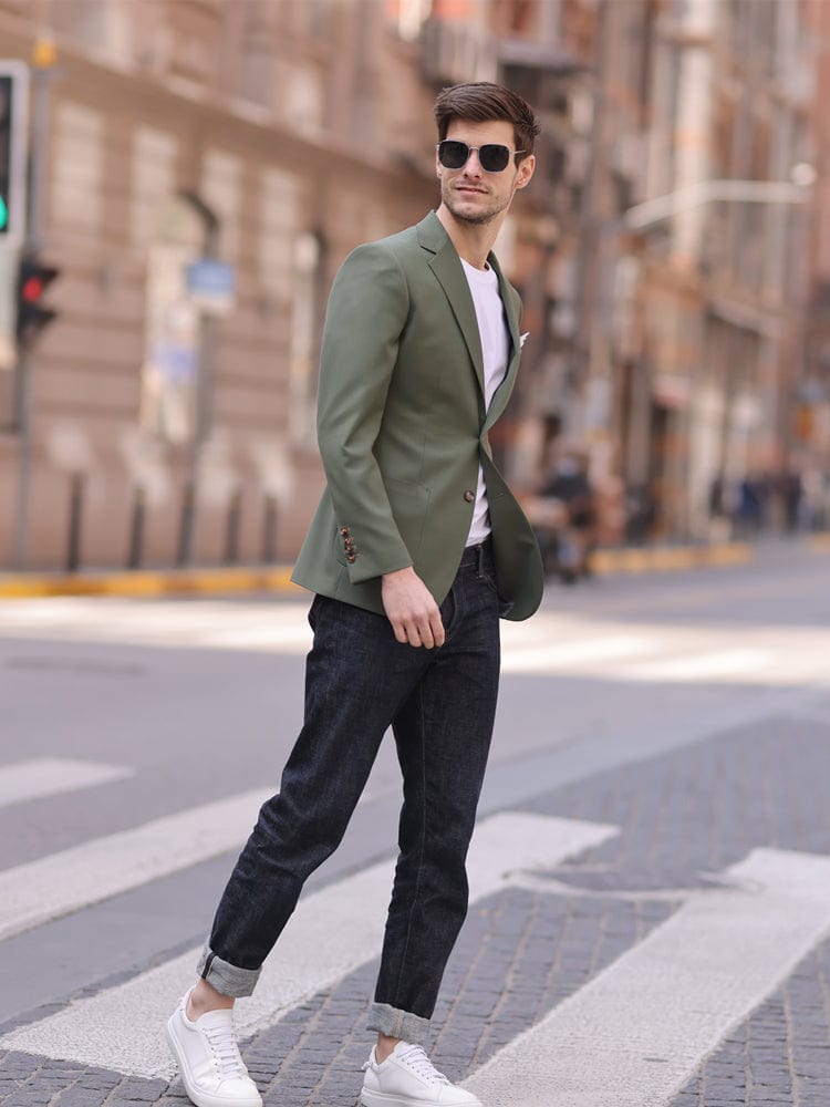 aesido Olive Green Casual Jacket Spring And Summer Thin Light Mature Style High Quality Fashion Men's Blazer