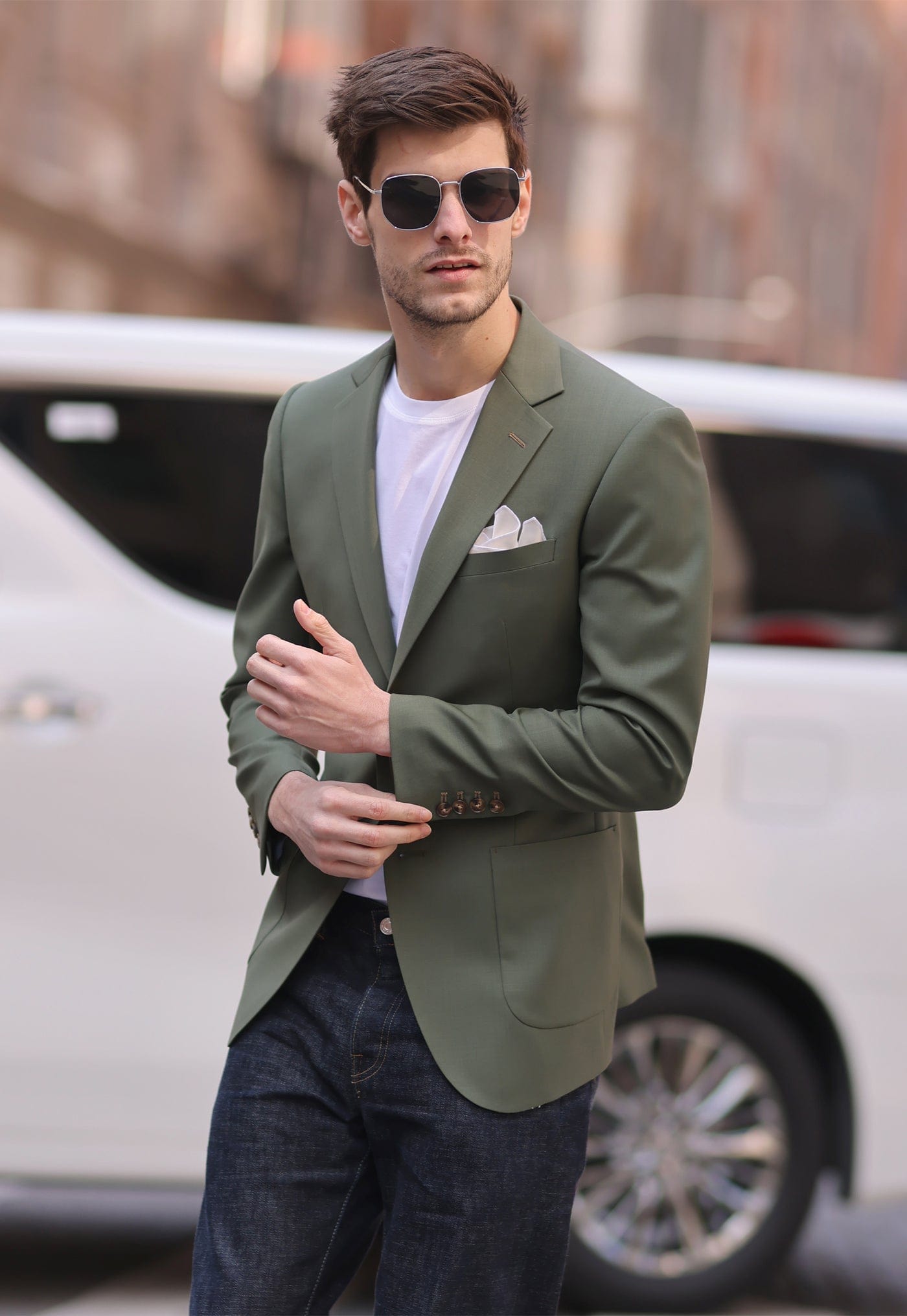 aesido Olive Green Casual Jacket Spring And Summer Thin Light Mature Style High Quality Fashion Men's Blazer