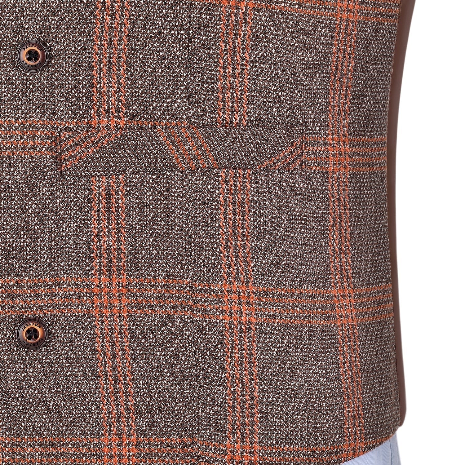 aesido Orange Plaid Peak Lapel Waistcoat Casual Slim Fit Suit Vest