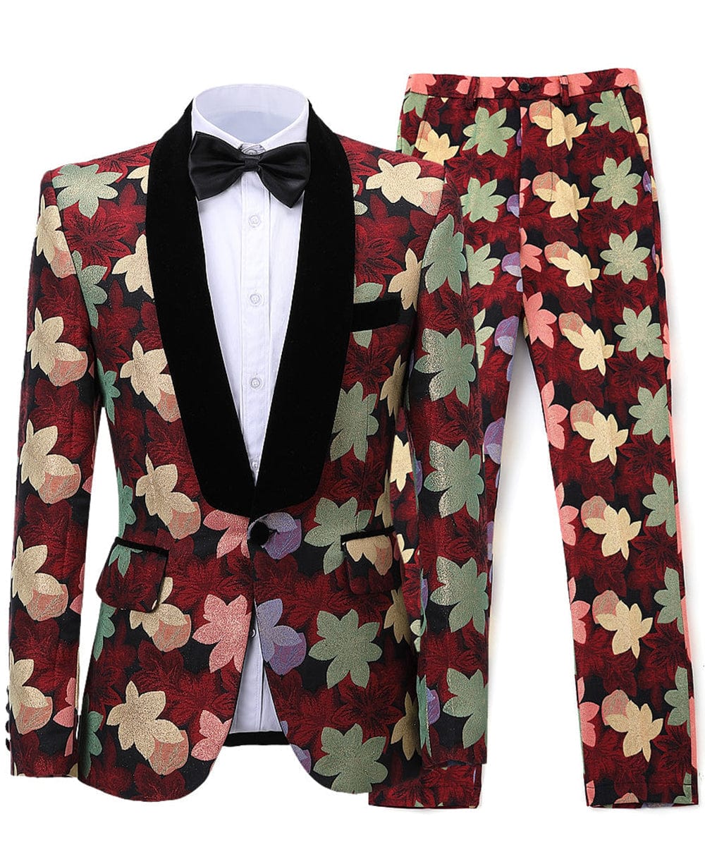 aesido Patterned 2 Pieces Mens Suit Formal Shawl Lapel Tuxedos (Blazer+Pants)