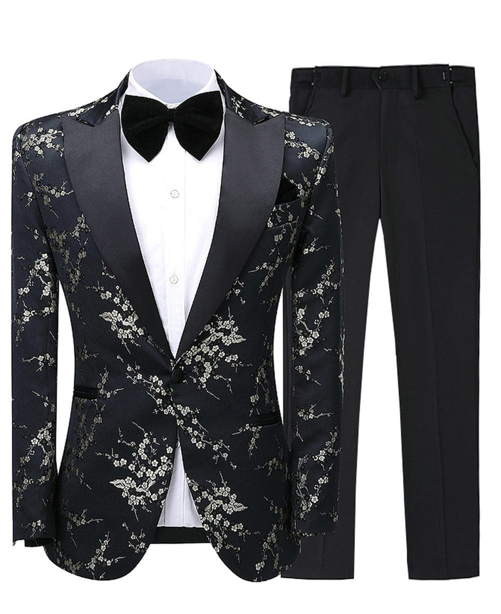 aesido Patterned Tuxedos Formal Peak Lapel 2 Pieces Mens Suit (Blazer+Pants)