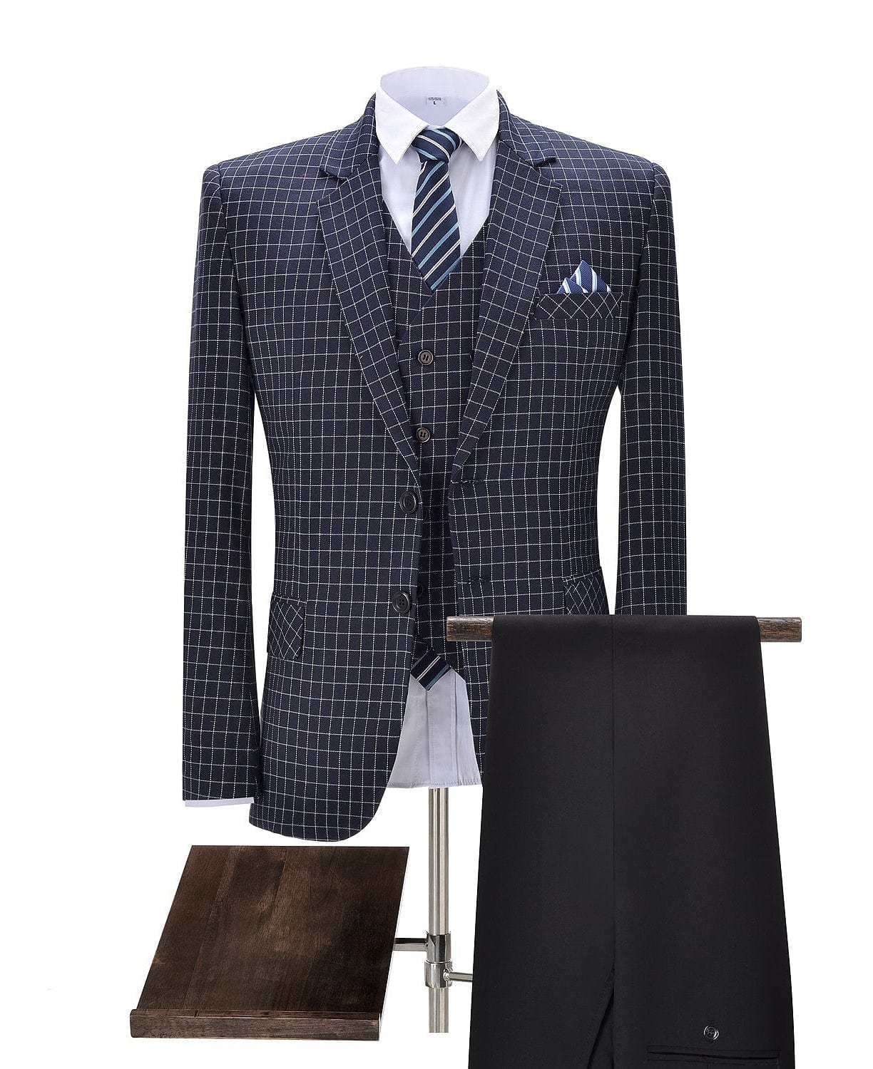 aesido Plaid 3 Pieces Notch Lapel Mens Suit (Blazer+vest+Pants)