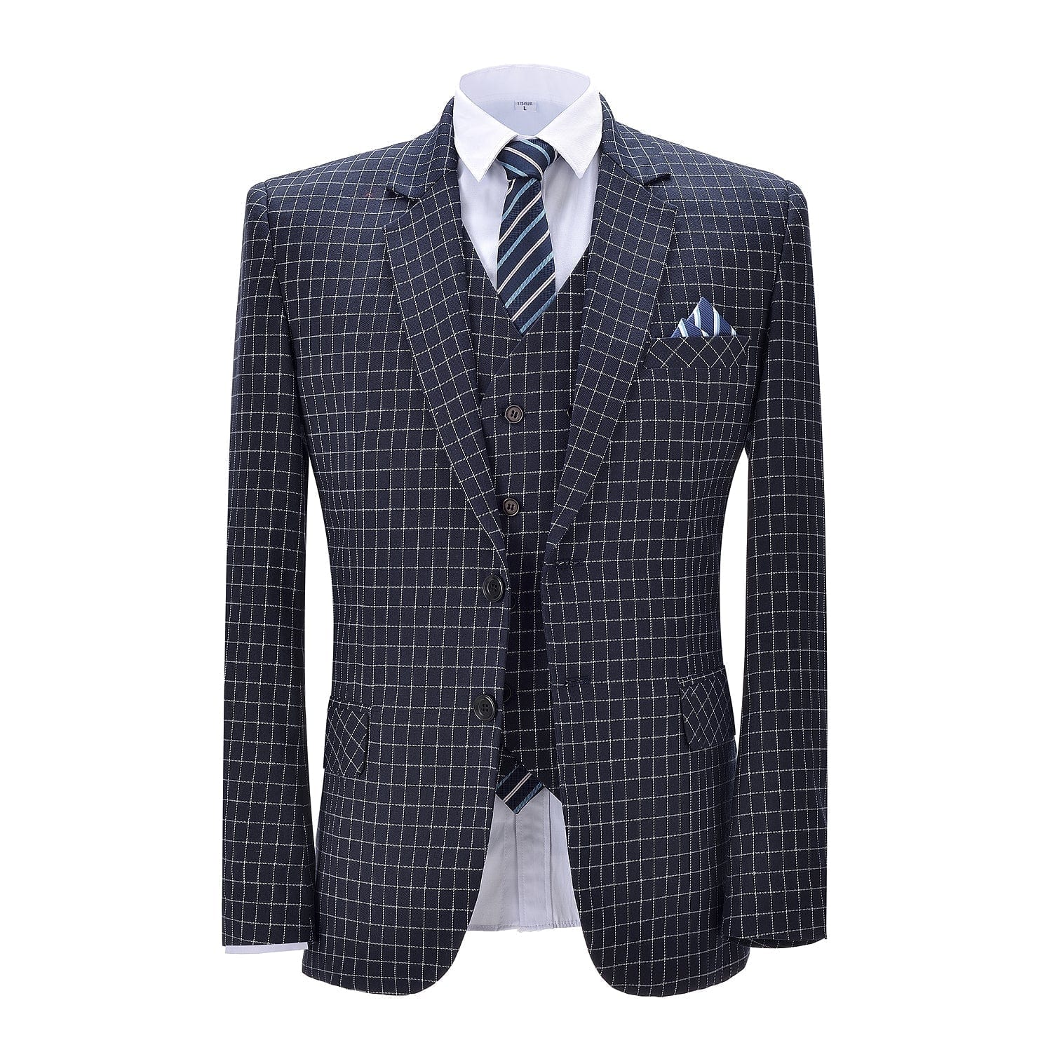 aesido Plaid 3 Pieces Notch Lapel Mens Suit (Blazer+vest+Pants)