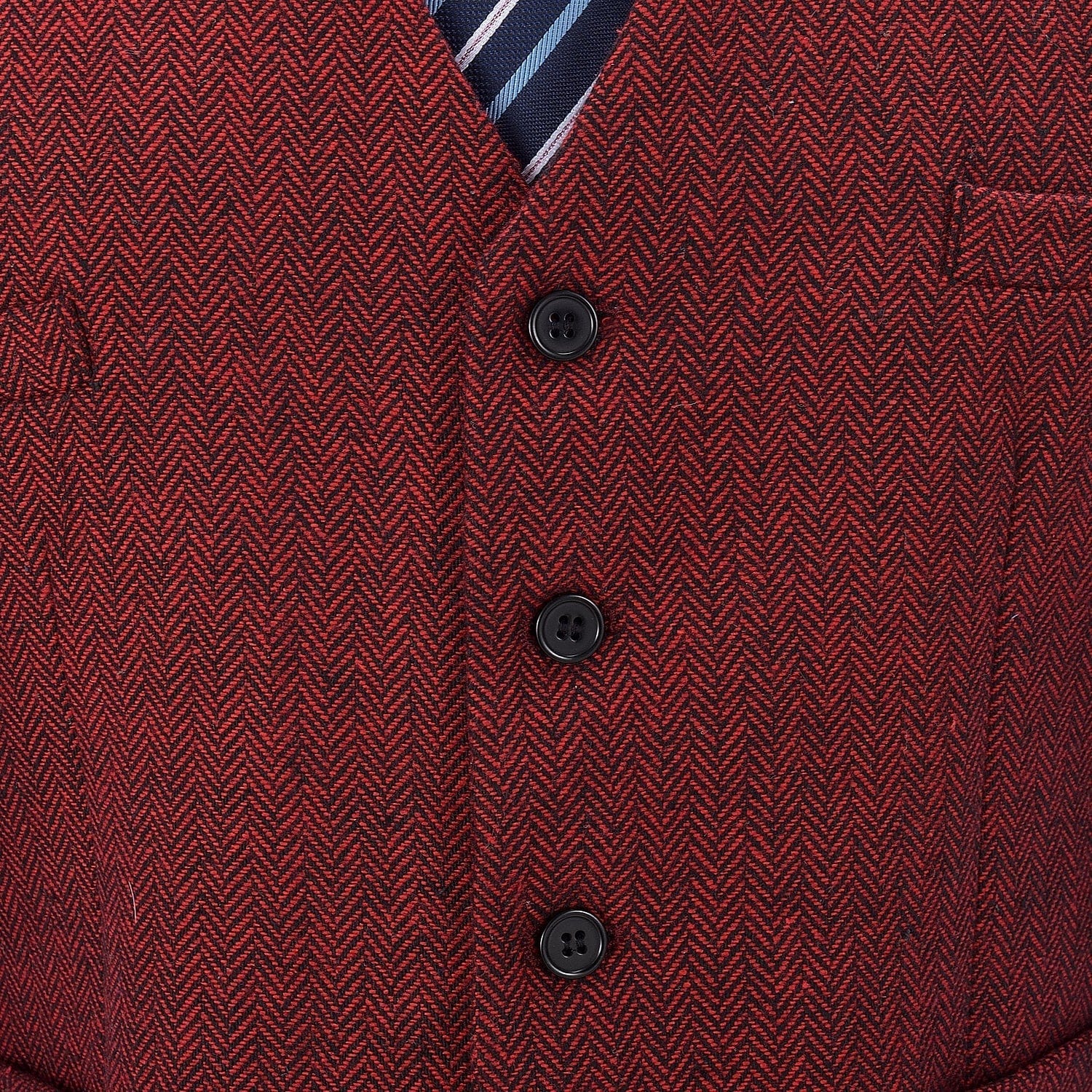 aesido Red Herringbone V Neck Waistcoat