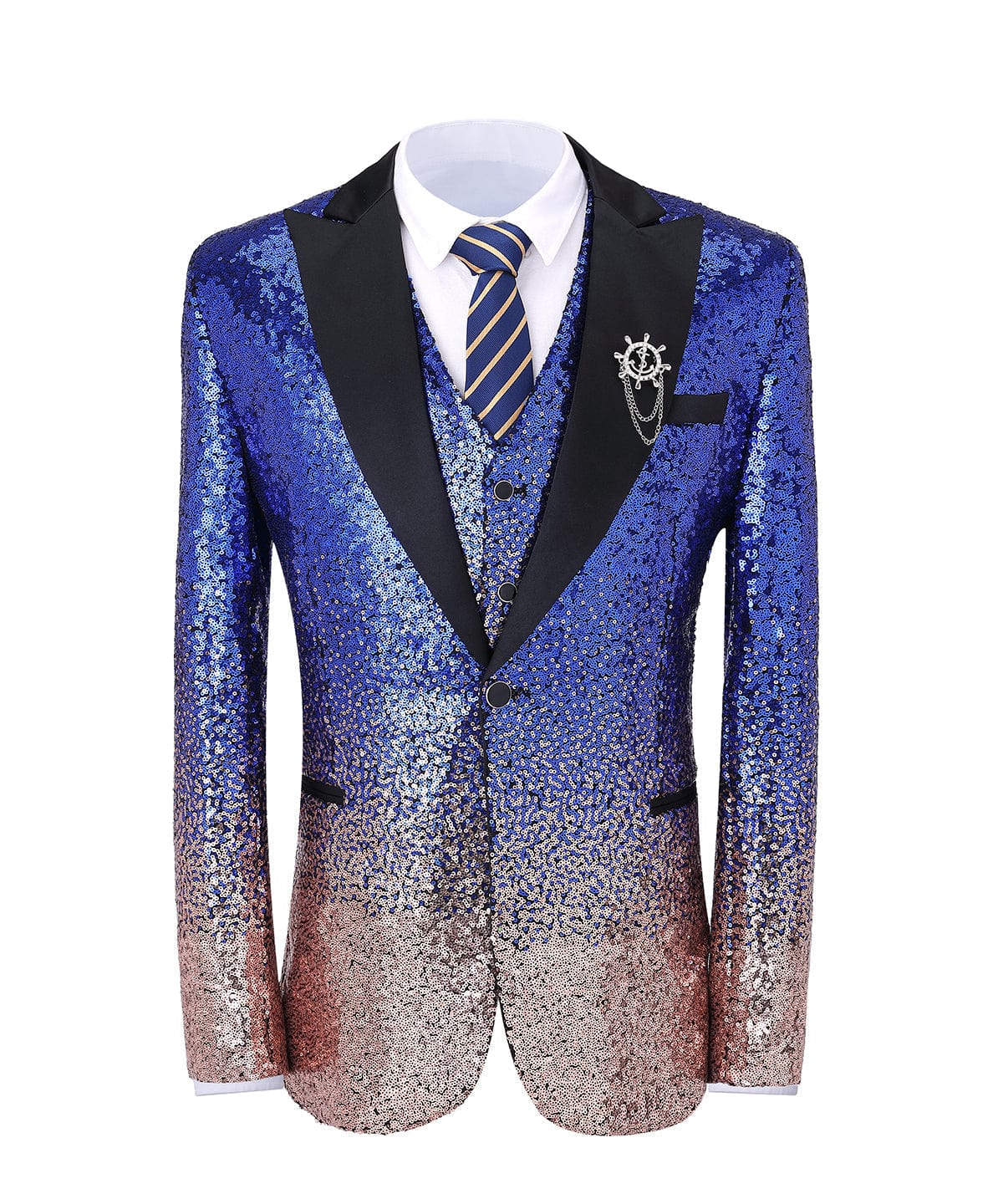 aesido Sequins Formal Peak Lapel 3 Pieces Mens Suit Tuxedos (Blazer+vest+Pants)