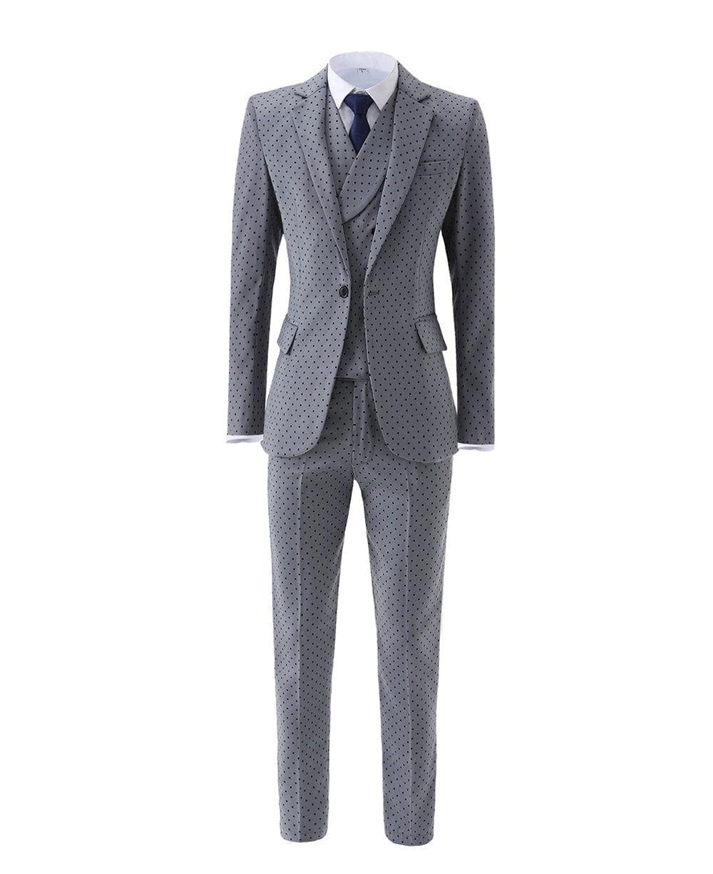 Aesido Spot Notch Lapel 3 Pieces Mens Suit (Blazer+vest+Pants)