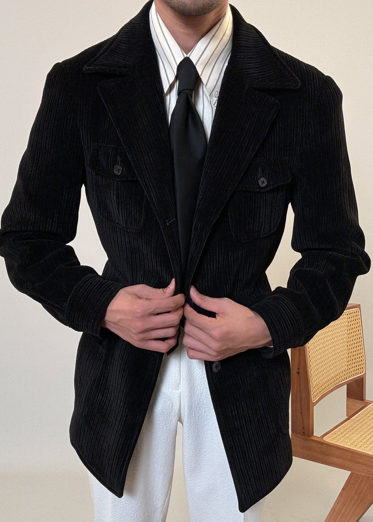 aesido Spring Corduroy Jacket Lapel Retro Trend Business Casual Men's Jacket