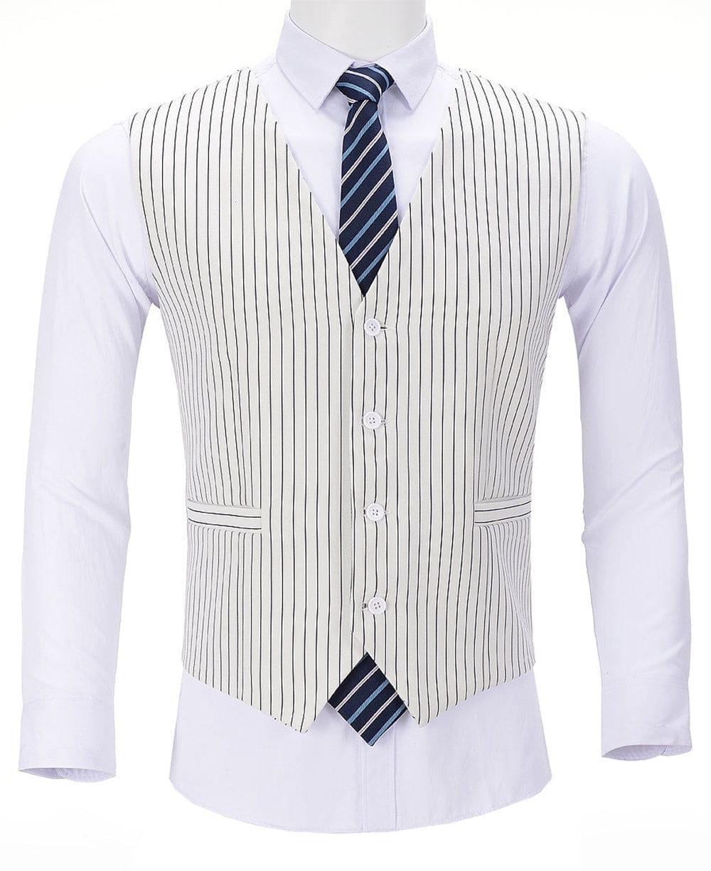 aesido Striped V Neck Waistcoat Leisure Slim Fit Suit Vest