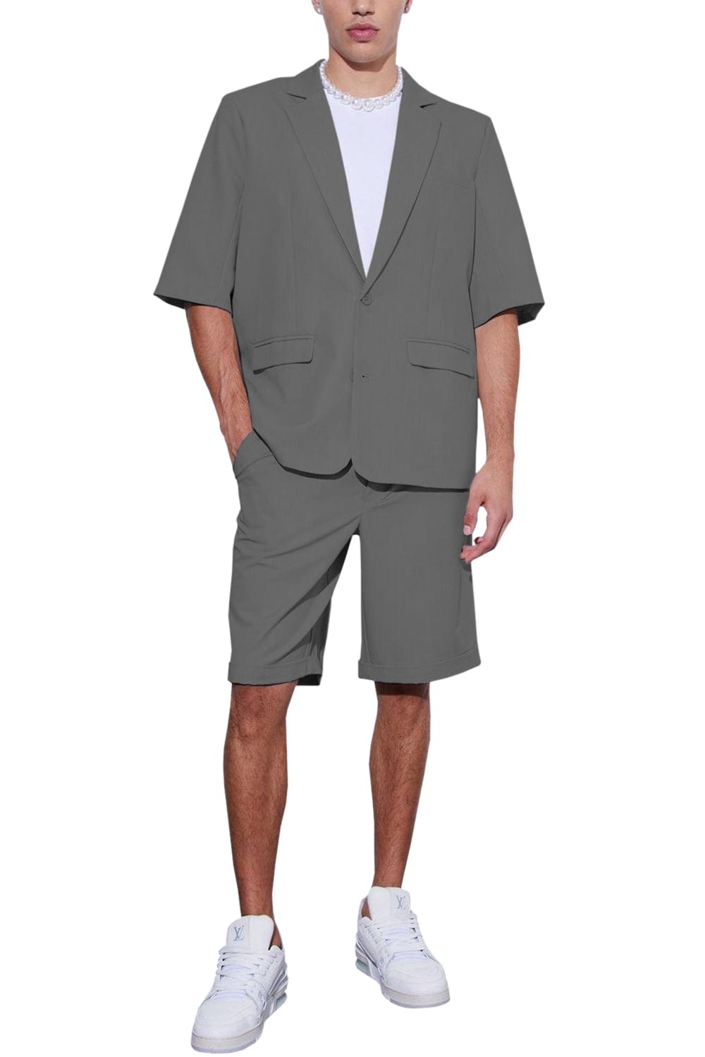 aesido Summer Casual Notch Lapel Men's Suit (Blazer+Shorts)