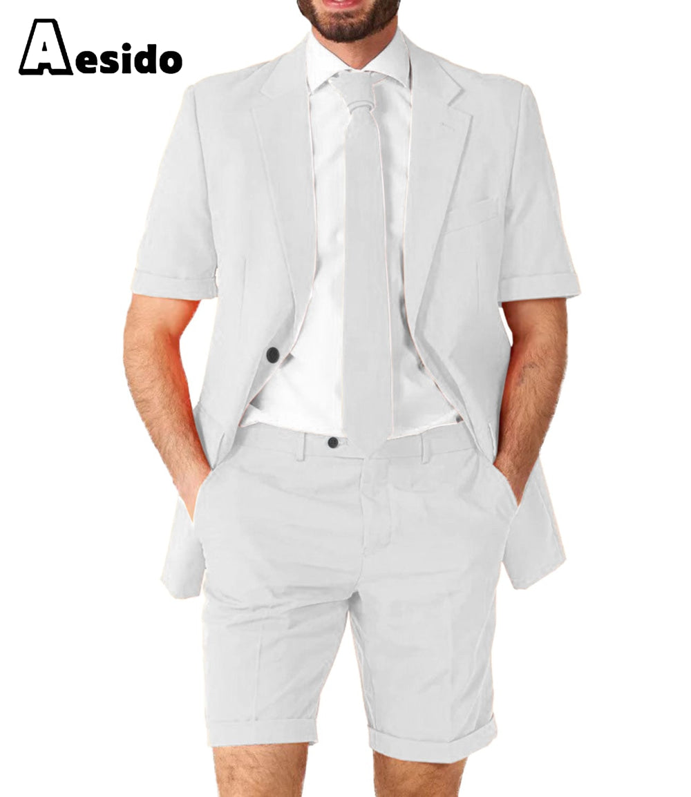 aesido Summer Notch Lapel Leisure Suit For Men (Blazer+Pants)