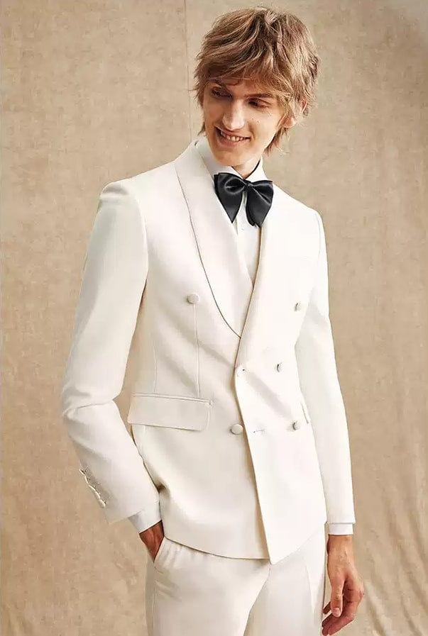 aesido White 2 Piece Men Suit Shawl Lapel Slim Fit Business Groom Wedding Dress