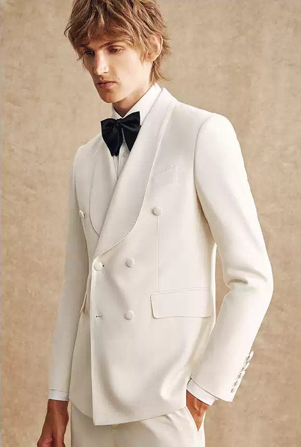 aesido White 2 Piece Men Suit Shawl Lapel Slim Fit Business Groom Wedding Dress