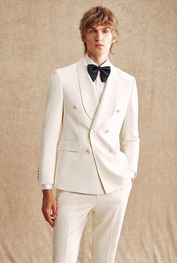 aesido White 2 Piece Men Suit Shawl Lapel Slim Fit Business Groom Wedding Dress