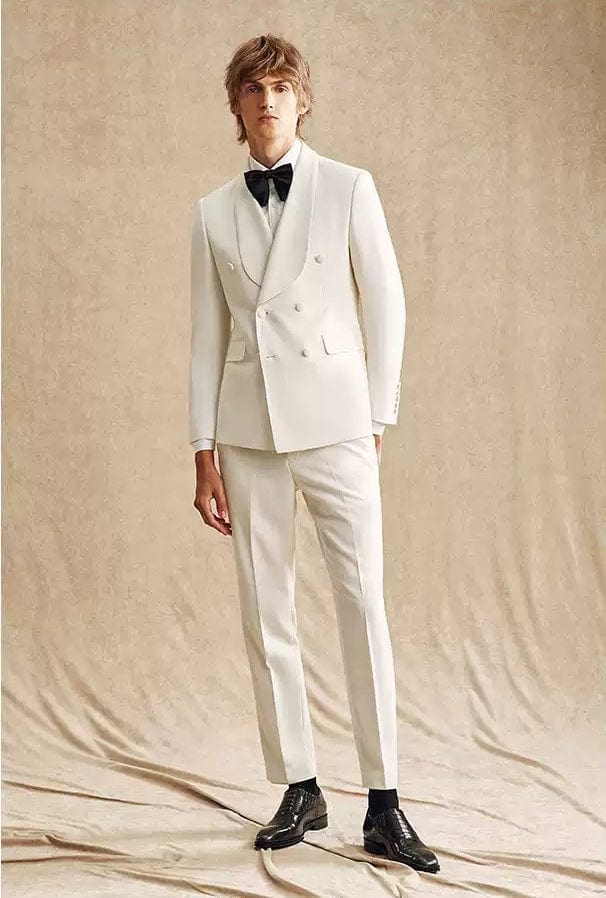 aesido White 2 Piece Men Suit Shawl Lapel Slim Fit Business Groom Wedding Dress